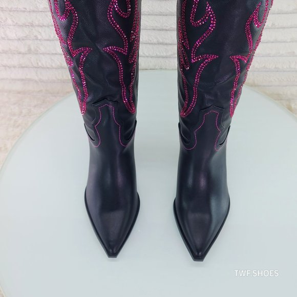 Mileage Pink Rhinestone Design Black Country Western Cowgirl Boots - Picture 5 of 10